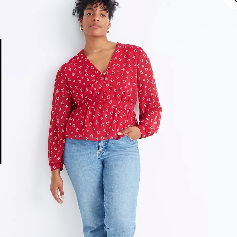 Madewell V-Neck Peplum Top in Little Lillies Size Medium